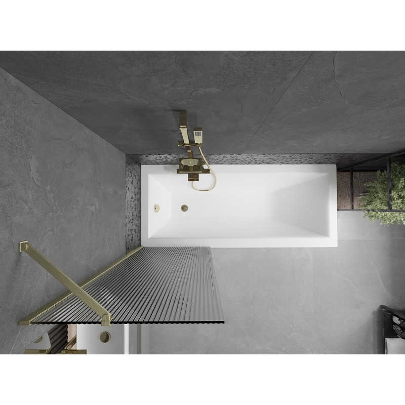 Mexen Next vannitoajuure paravann 1-tiivaline 60 x 150 cm, triibuline, kuldne harjatud - 895-060-000-00-09-55