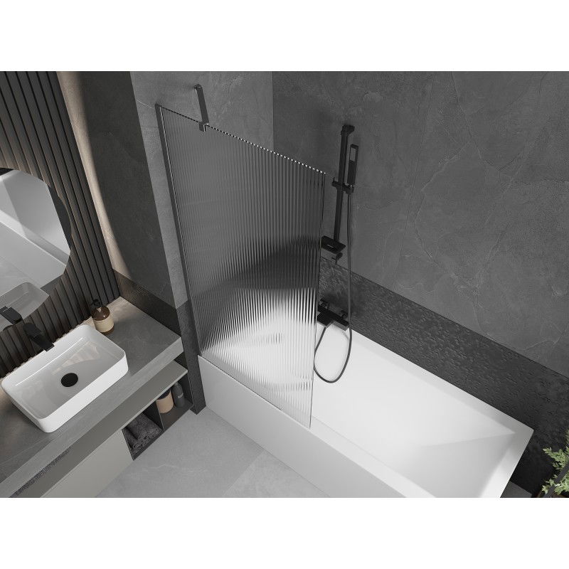 Mexen Next shower screen, 1-wing 80 x 150 cm, stripes, brushed gun gray - 895-080-000-00-09-66
