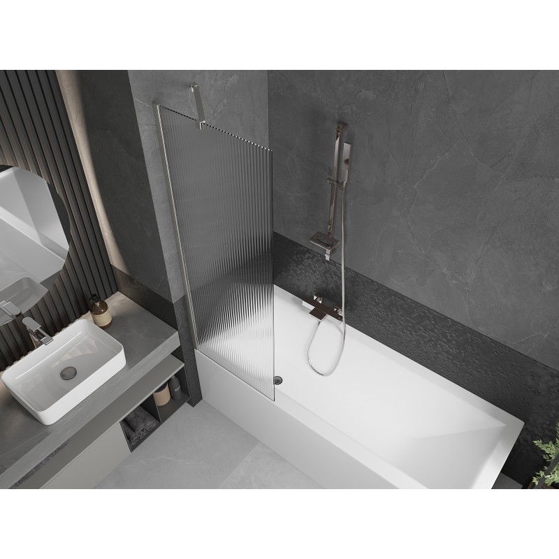 Mexen Next paratia per vasca da bagno a 1 anta 60 x 150 cm, righe, nichel spazzolato - 895-060-000-00-09-97