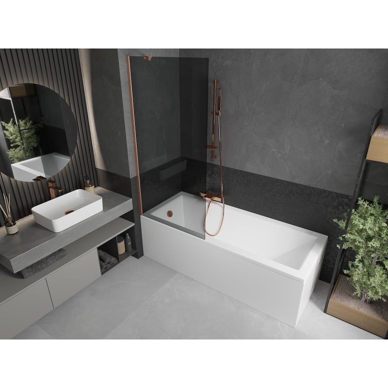 Mexen Next 1-Wing Bath Screen 80 x 150 cm, Graphite, Brushed Copper - 895-080-000-00-40-65