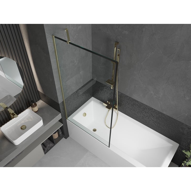 Mexen Next 1-panel bath screen 90 x 150 cm, black frame, brushed gold - 895-090-000-00-70-55