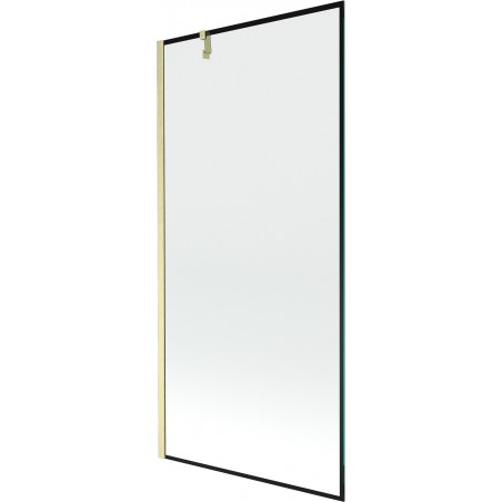 Mexen Next divisória de banheira de 1 painel 90 x 150 cm, moldura preta, dourado escovado - 895-090-000-00-70-55