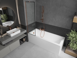 Mexen Next Badewannenfaltwand 1-flügelig 50 x 150 cm, schwarzes Muster, gebürstetes Kupfer - 895-050-000-00-70-65