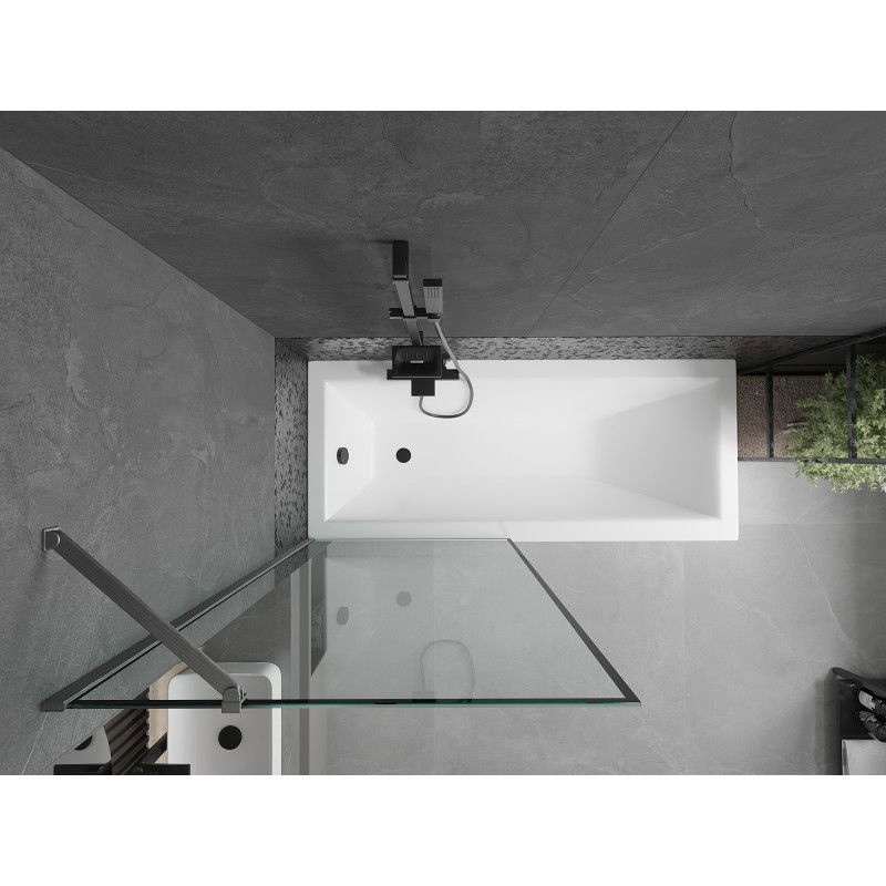 Mexen Next divisória de banho de 1 painel 80 x 150 cm, moldura preta, cinza escovado - 895-080-000-00-70-66