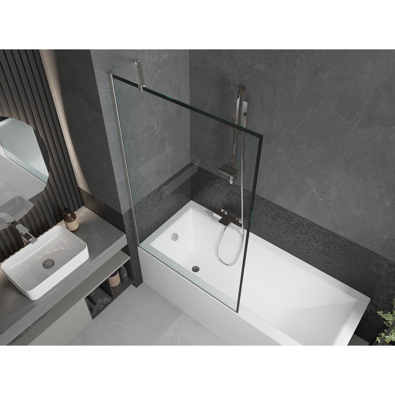 Mexen Next paravento da bagno con 1 anta 100 x 150 cm, cornice nera, nichel spazzolato - 895-100-000-00-70-97
