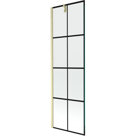 Mexen Next paravan za kadu s jednim krilom 60 x 150 cm, crna rešetka, zlatna brušena - 895-060-000-00-77-55