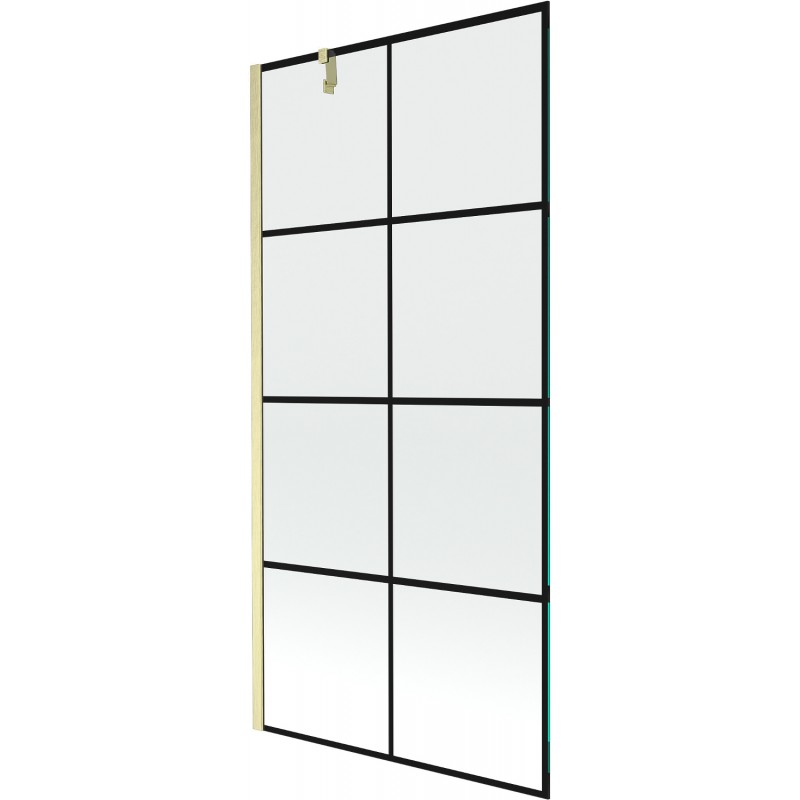 Mexen Next parawan nawannowy 1-skrzydłowy 90 x 150 cm, czarna kratka, złoty szczotkowany - 895-090-000-00-77-55
