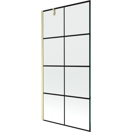 Mexen Next paravento per vasca da bagno a 1 anta 90 x 150 cm, griglia nera, oro spazzolato - 895-090-000-00-77-55