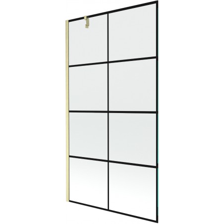 Mexen Next parawan nawannowy 1-skrzydłowy 100 x 150 cm, czarna kratka, złoty szczotkowany - 895-100-000-00-77-55