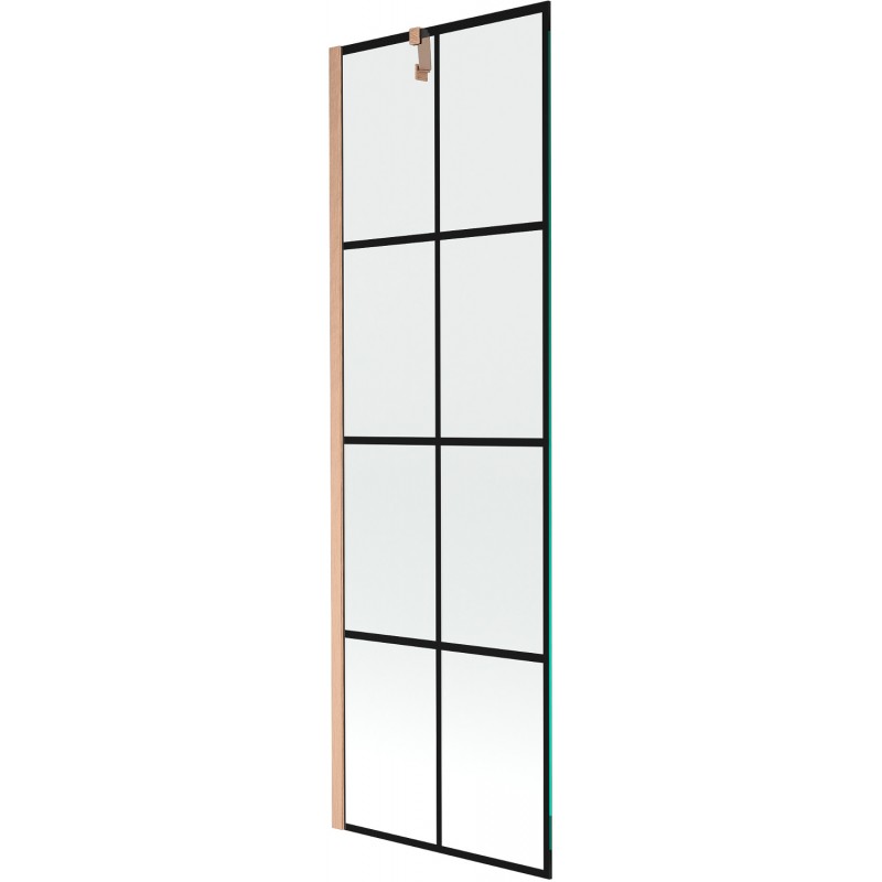 Mexen Next parawan nawannowy 1-skrzydłowy 60 x 150 cm, czarna kratka, miedź szczotkowana - 895-060-000-00-77-65