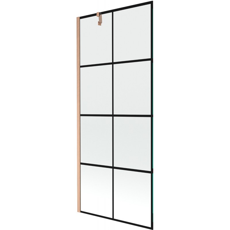Mexen Next mampara de baño de 1 hoja 80 x 150 cm, cuadrícula negra, cobre cepillado - 895-080-000-00-77-65
