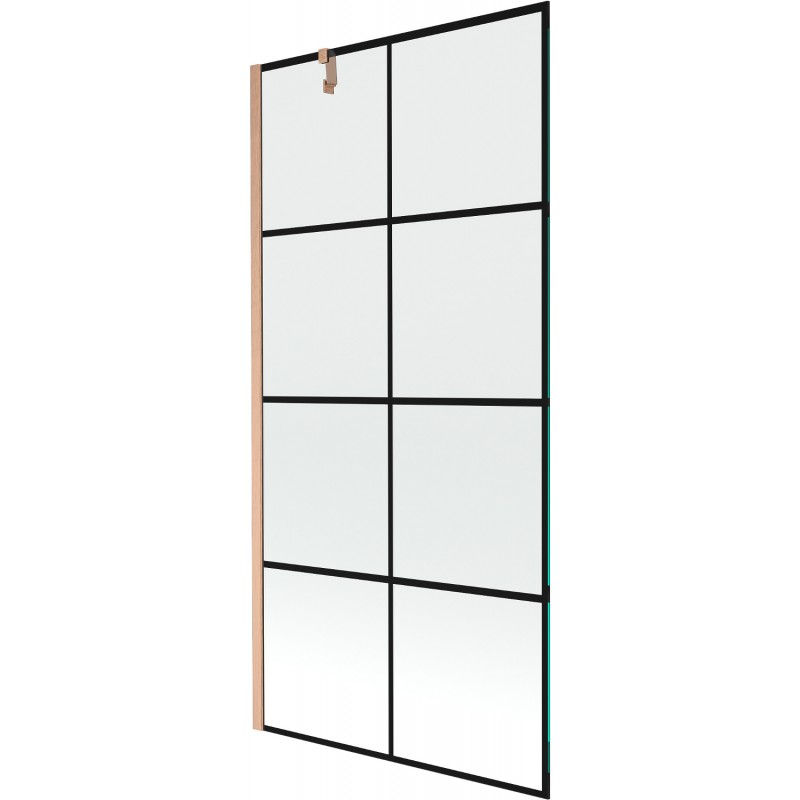 Mexen Next 1-delige badwand 90 x 150 cm, zwart raster, geborsteld koper - 895-090-000-00-77-65