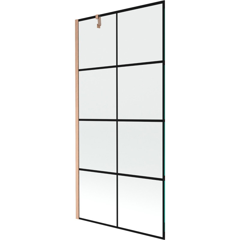 Mexen Next paravan za kadu, 1-krilni 90 x 150 cm, crna rešetka, brušena bakra - 895-090-000-00-77-65