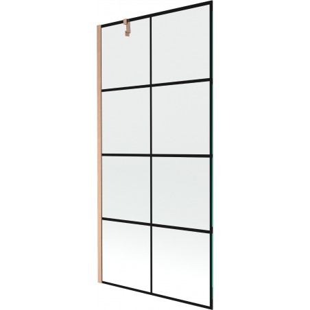 Mexen Next paravan za kadu, 1-krilni 90 x 150 cm, crna rešetka, brušena bakra - 895-090-000-00-77-65
