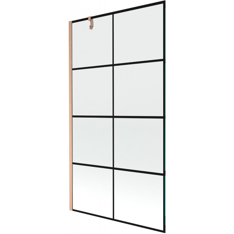 Mexen Next Duschwand, 1-flügelig 100 x 150 cm, schwarzes Muster, gebürstetes Kupfer - 895-100-000-00-77-65