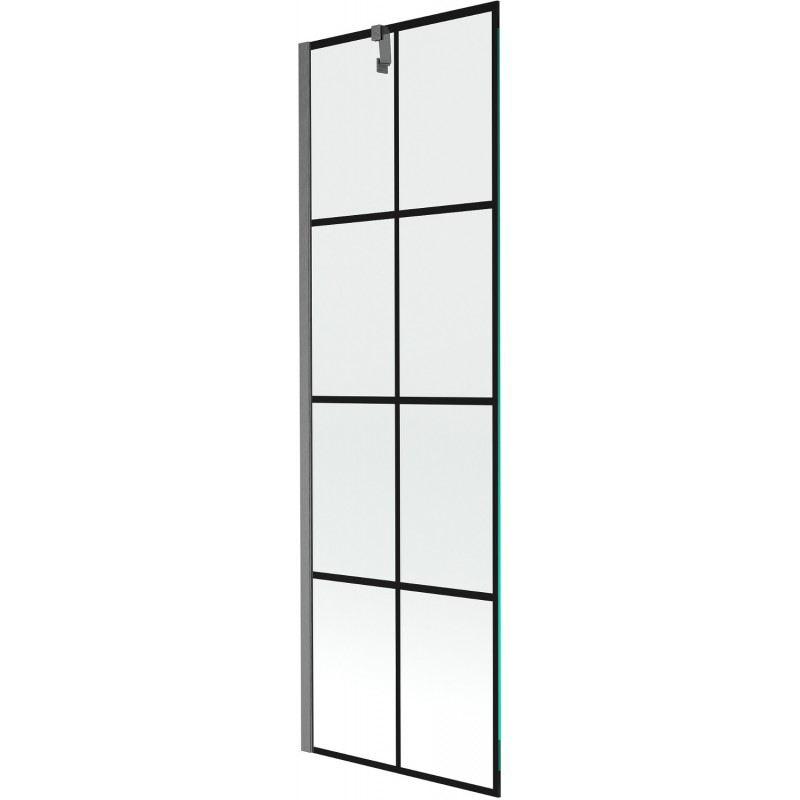 Mexen Next Badewannenwand 1-flügelig 60 x 150 cm, schwarzes Gitter, gebürstetes Gun Gray - 895-060-000-00-77-66