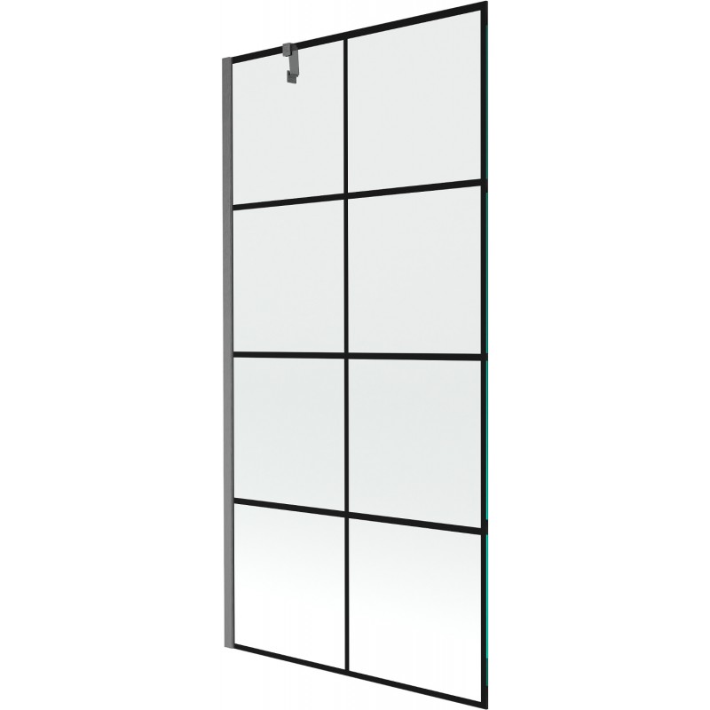 Mexen Next Duschwand, 1-flügelig, 90 x 150 cm, schwarzes Gitter, gebürstetes Gun Gray - 895-090-000-00-77-66