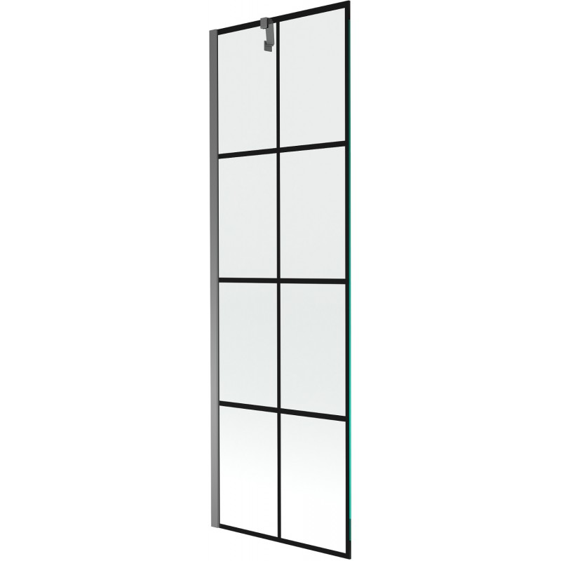 Mexen Next badwand scherm 1-vleugelig 60 x 150 cm, zwart raster, gun metal - 895-060-000-00-77-95