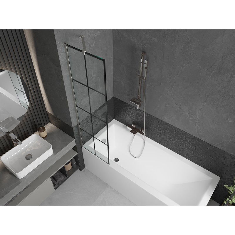 Mexen Next paroi de douche 1-volet 50 x 150 cm, grille noire, nickel brossé - 895-050-000-00-77-97