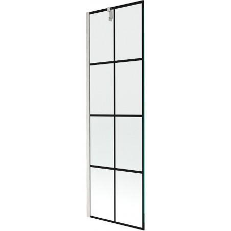 Mexen Next paraschermo da vasca da bagno a 1 anta 60 x 150 cm, griglia nera, nichel spazzolato - 895-060-000-00-77-97