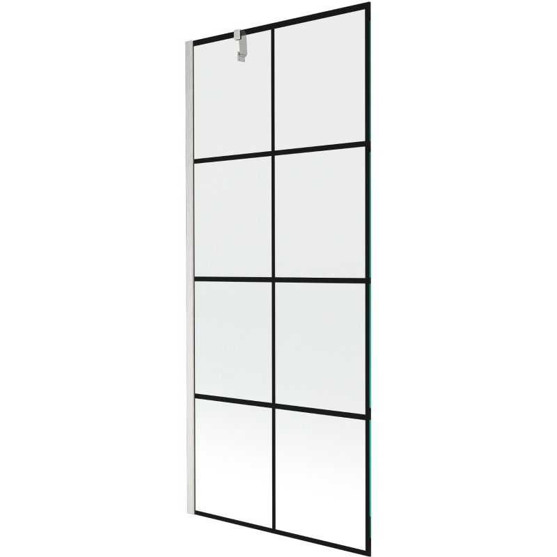 Mexen Next vannitoa paravan, 1-ukseline, 80 x 150 cm, must ruudustik, harjatud nikkel - 895-080-000-00-77-97