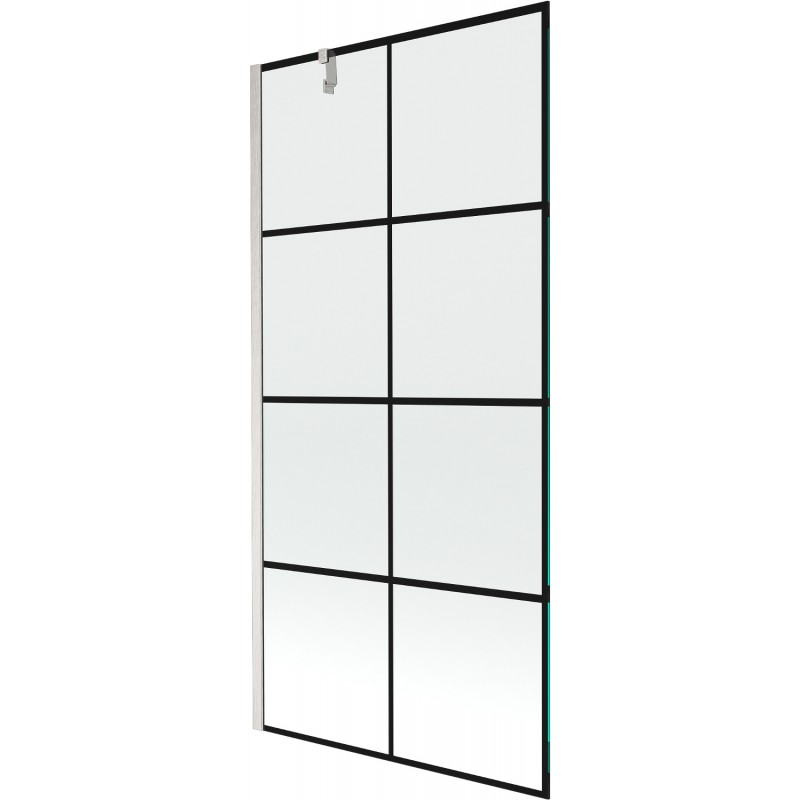 Mexen Next divisorio per vasca 1-anta 90 x 150 cm, griglia nera, nichel spazzolato - 895-090-000-00-77-97