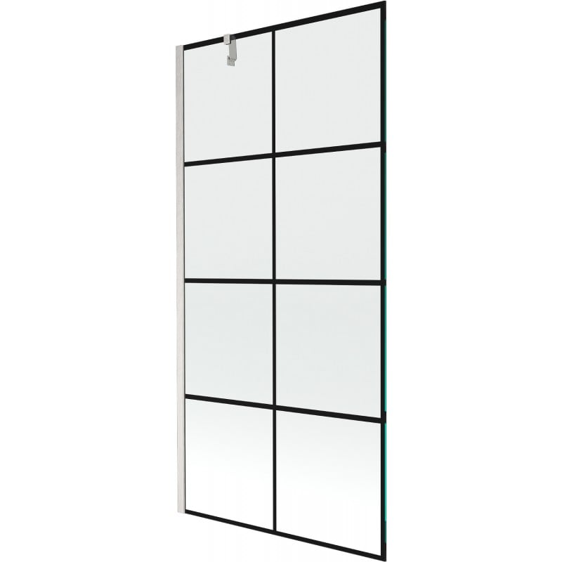 Mexen Next parapeito de banho de 1 folha 90 x 150 cm, grade preta, níquel escovado - 895-090-000-00-77-97