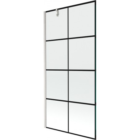 Mexen Next paroi de baignoire à 1 volet 90 x 150 cm, grille noire, nickel brossé - 895-090-000-00-77-97