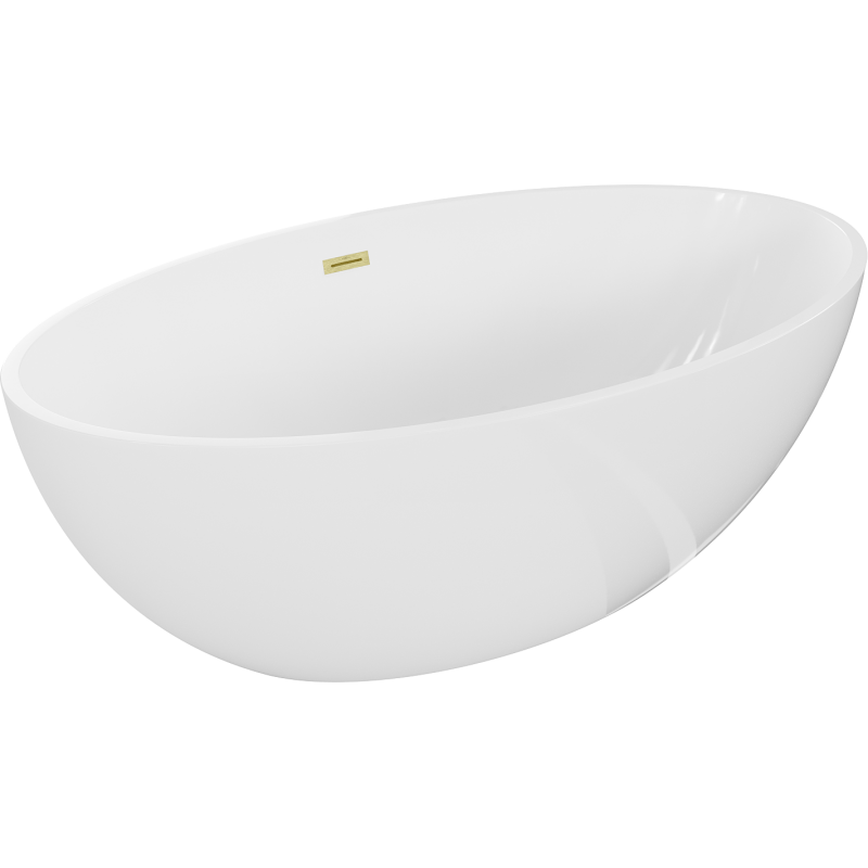 Mexen Nike freistehende Badewanne 175 x 100 cm, weiß, Ablauf in gebürstetem Gold - 54071751000-55