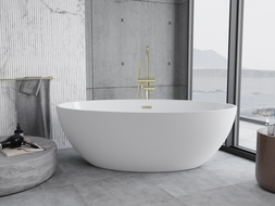 Baignoire autoportante Mexen Nike 175 x 100 cm, blanche, évacuation dorée brossée - 54071751000-55