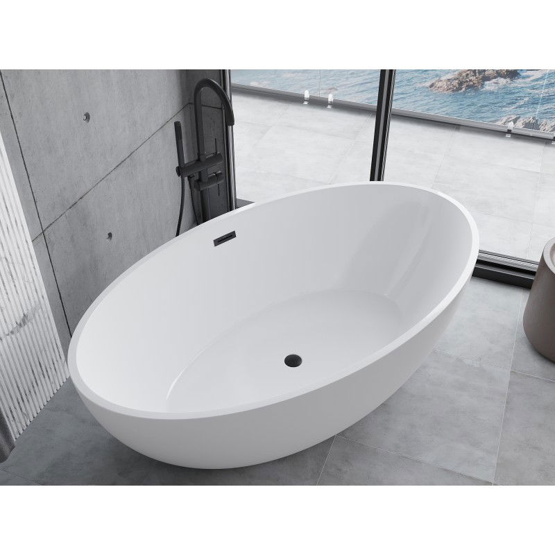 Mexen Nike freistehende Badewanne 175 x 100 cm, weiß, Überlauf schwarz - 54071751000-70