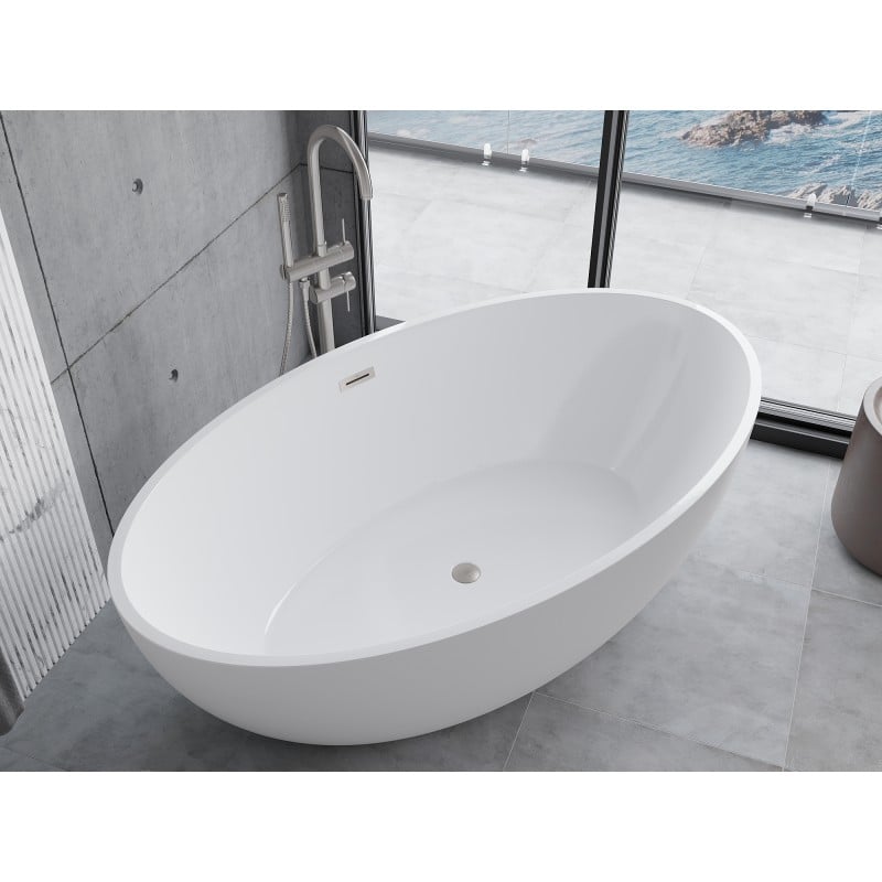 Mexen Nike freistehende Badewanne 175 x 100 cm, weiß, Überlauf gebürsteter Nickel - 54071751000-97