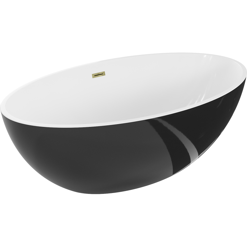 Mexen Nike ελεύθερη μπανιέρα 175 x 100 εκ, λευκή/μαύρη, υπερχείλιση χρυσή