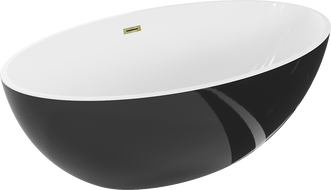 Mexen Nike freistehende Badewanne 175 x 100 cm, weiß/schwarz, Überlauf golden - 54071751075-50
