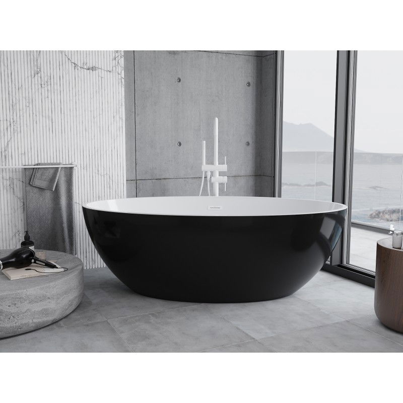 Mexen Nike freistehende Badewanne 175 x 100 cm, weiß/schwarz, weißer Überlauf - 54071751075-20