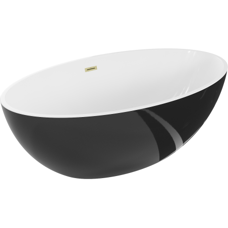 Mexen Nike freistehende Badewanne 175 x 100 cm, weiß/schwarz, Überlauf gold gebürstet - 54071751075-55