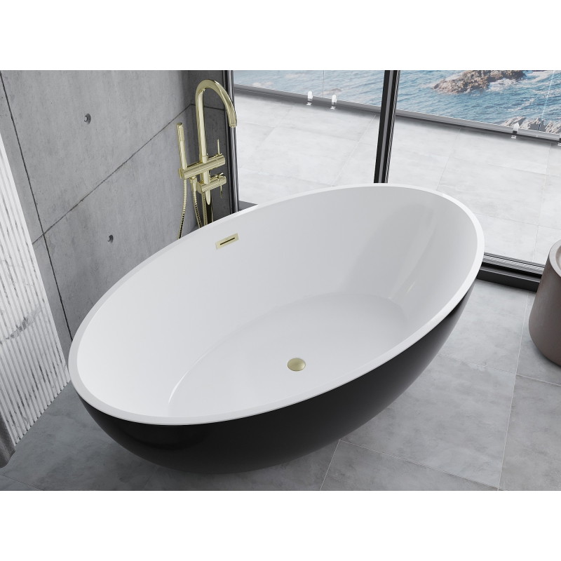 Mexen Nike vanni vaba seisev 175 x 100 cm, valge/must, kuldne harjatud ülevool - 54071751075-55