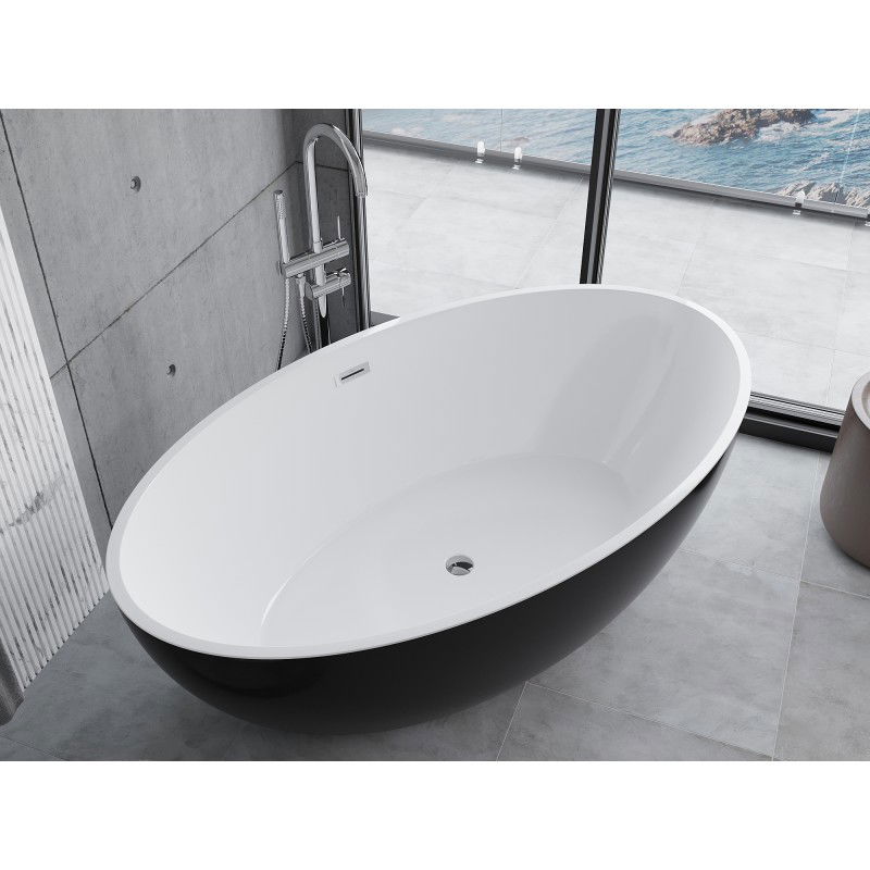 Mexen Nike freistehende Badewanne 175 x 100 cm, weiß/schwarz, Überlauf chrom - 54071751075-01