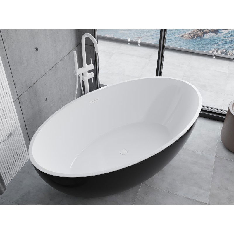 Mexen Nike bañera exenta 175 x 100 cm, blanca/negra, rebosadero blanco - 54071751075-20