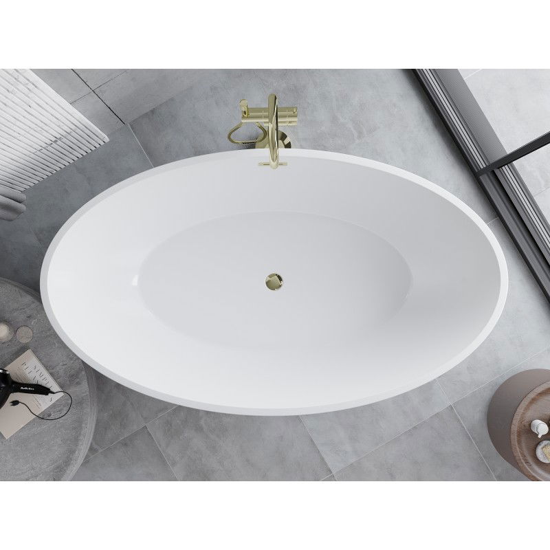 Mexen Nike freistehende Badewanne 175 x 100 cm, weiß/schwarz, Überlauf gold - 54071751075-50