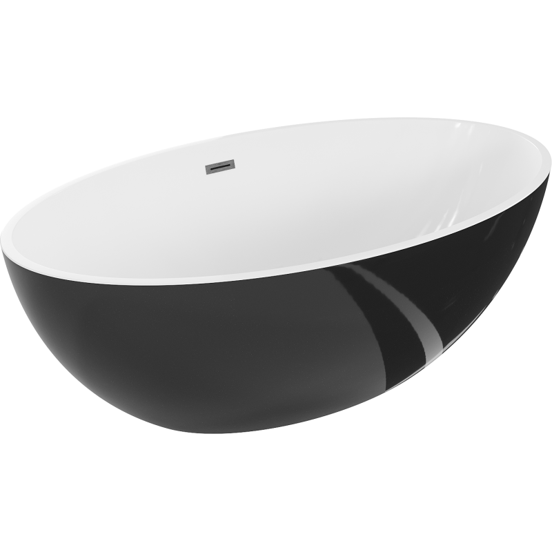 Mexen Nike freistehende Badewanne 175 x 100 cm, weiß/schwarz, gebürsteter Gun Gray Überlauf - 54071751075-66