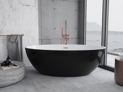 Mexen Nike freistehende Badewanne 175 x 100 cm, weiß/schwarz, Überlauf in roségold - 54071751075-60