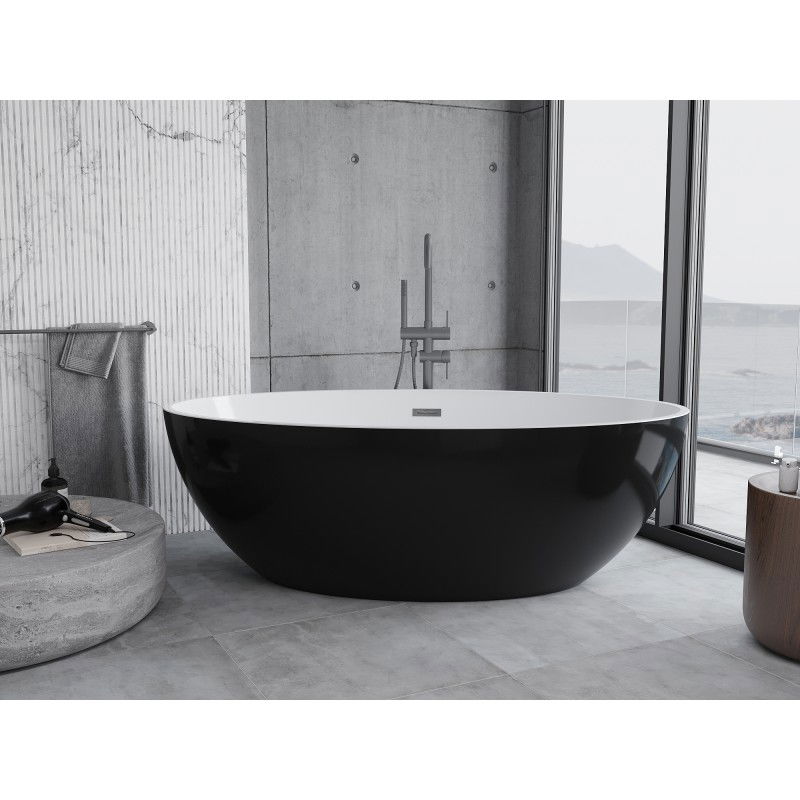 Mexen Nike vasca da bagno freestanding 175 x 100 cm, bianca/nera, troppopieno gun gray spazzolato - 54071751075-66