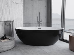 Mexen Nike freistehende Badewanne 175 x 100 cm, weiß/schwarz, gebürsteter Gun Gray Überlauf - 54071751075-66