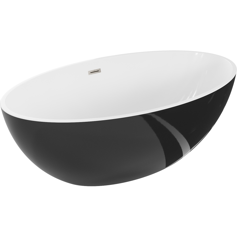 Mexen Nike freistehende Badewanne 175 x 100 cm, weiß/schwarz, Überlauf gebürsteter Nickel - 54071751075-97