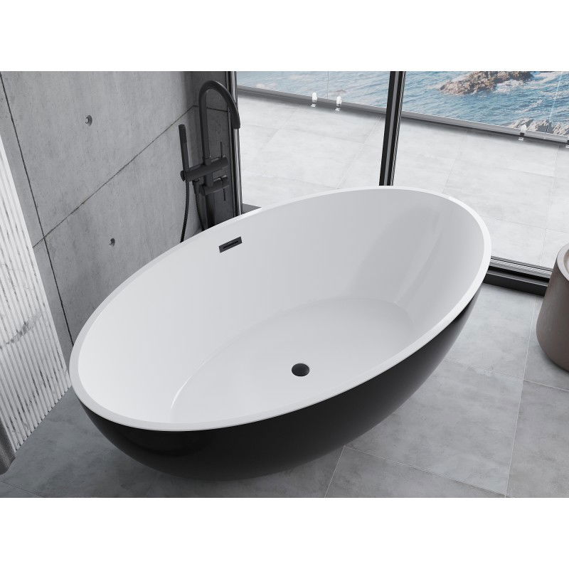 Mexen Nike prostoječa kad 175 x 100 cm, bela/črna, črni preliv - 54071751075-70