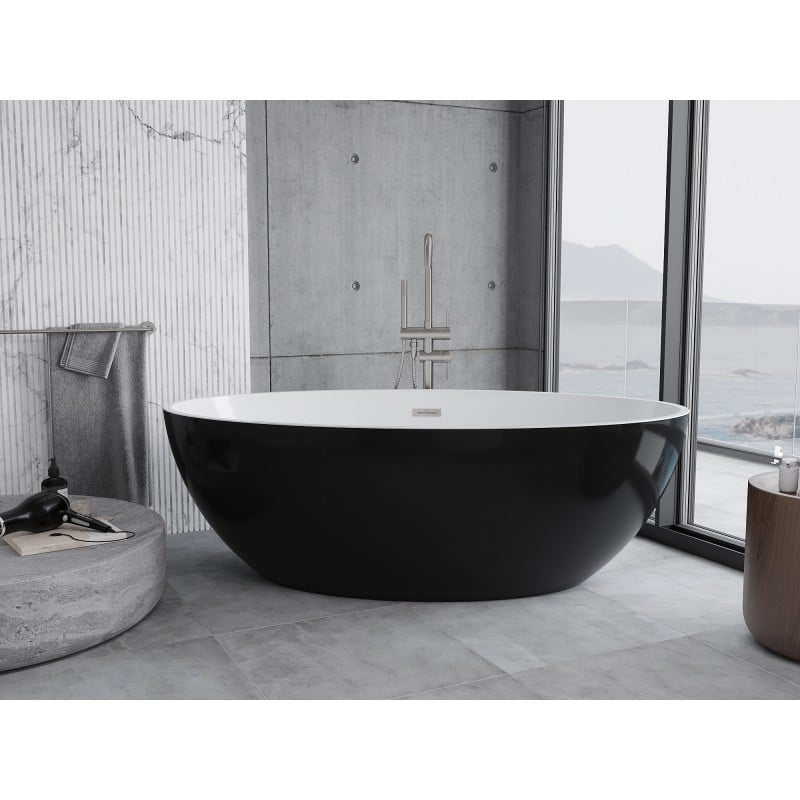 Mexen Nike freestanding bath 175 x 100 cm, white/black, brushed nickel overflow - 54071751075-97