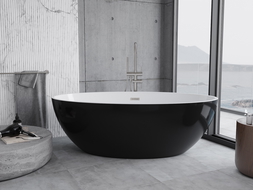 Baignoire Mexen Nike autoportante 175 x 100 cm, blanche/noire, bonde en nickel brossé - 54071751075-97