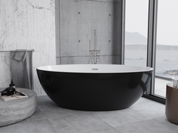 Mexen Nike Badewanne freistehend 175 x 100 cm, weiß/schwarz, Überlauf verchromt - 54071751075-97