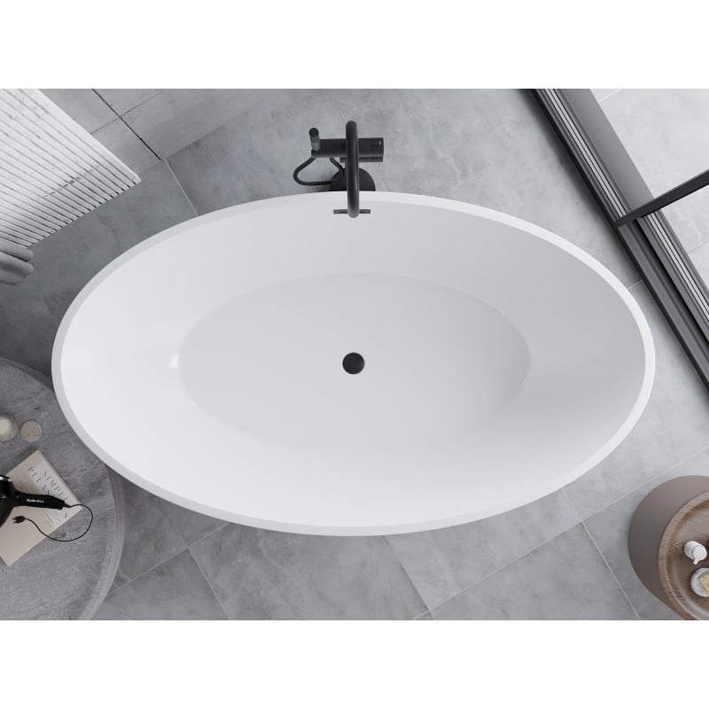 Mexen Nike bañera exenta 175 x 100 cm, blanca/negra, rebosadero negro - 54071751075-70